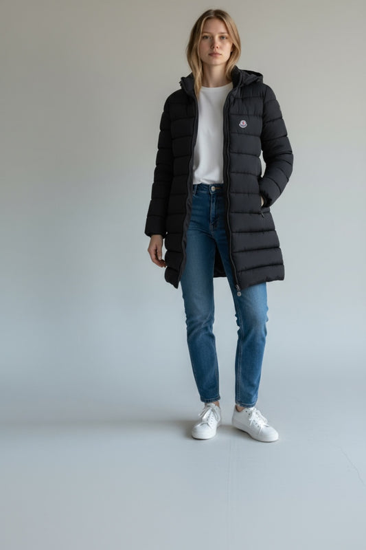 Moncler Μακρύ Γυναικείο Μπουφάν με Κουκούλα – Μαύρο