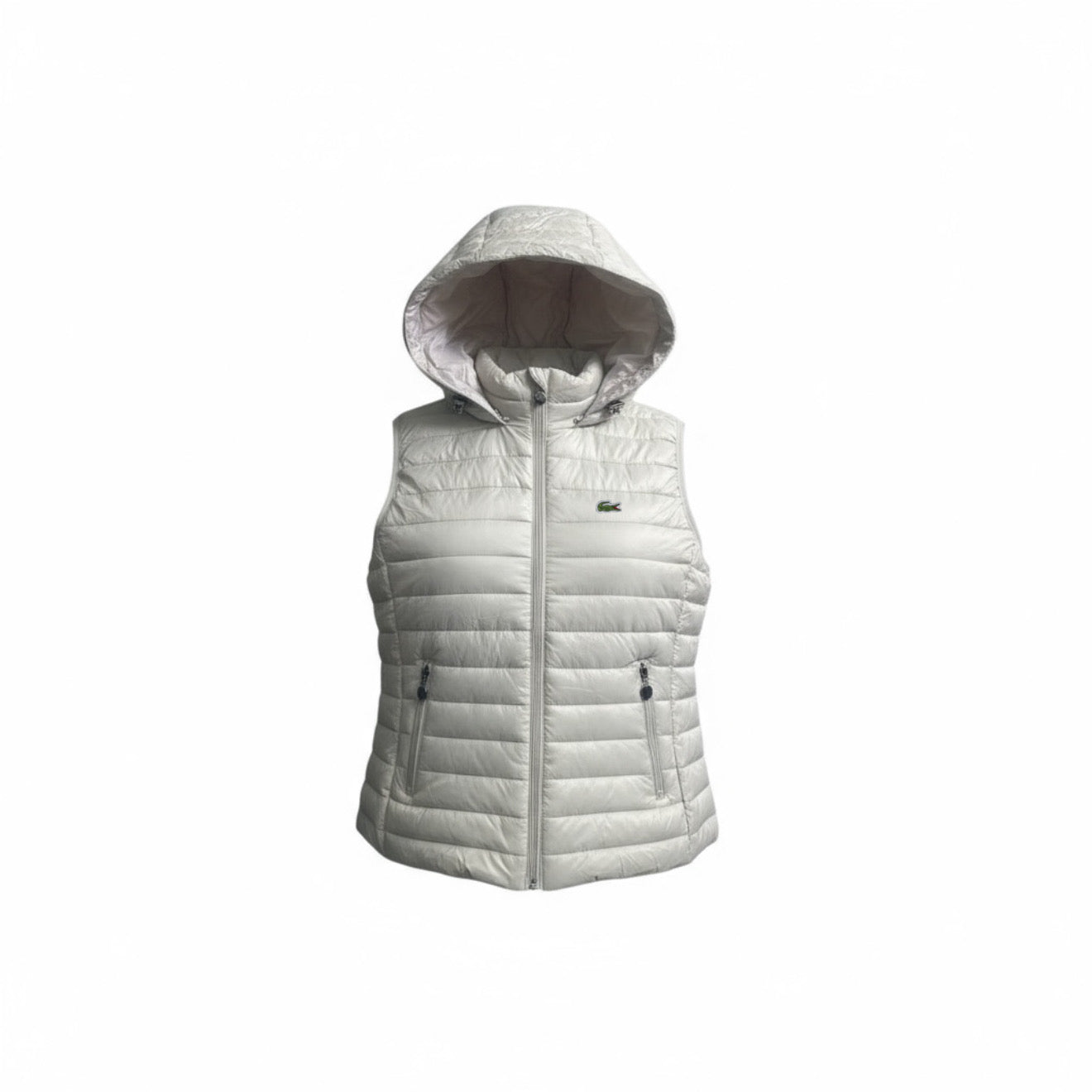 Γυναικείο Αμάνικο Puffer Γιλέκο Lacoste με Κουκούλα σε Λευκό