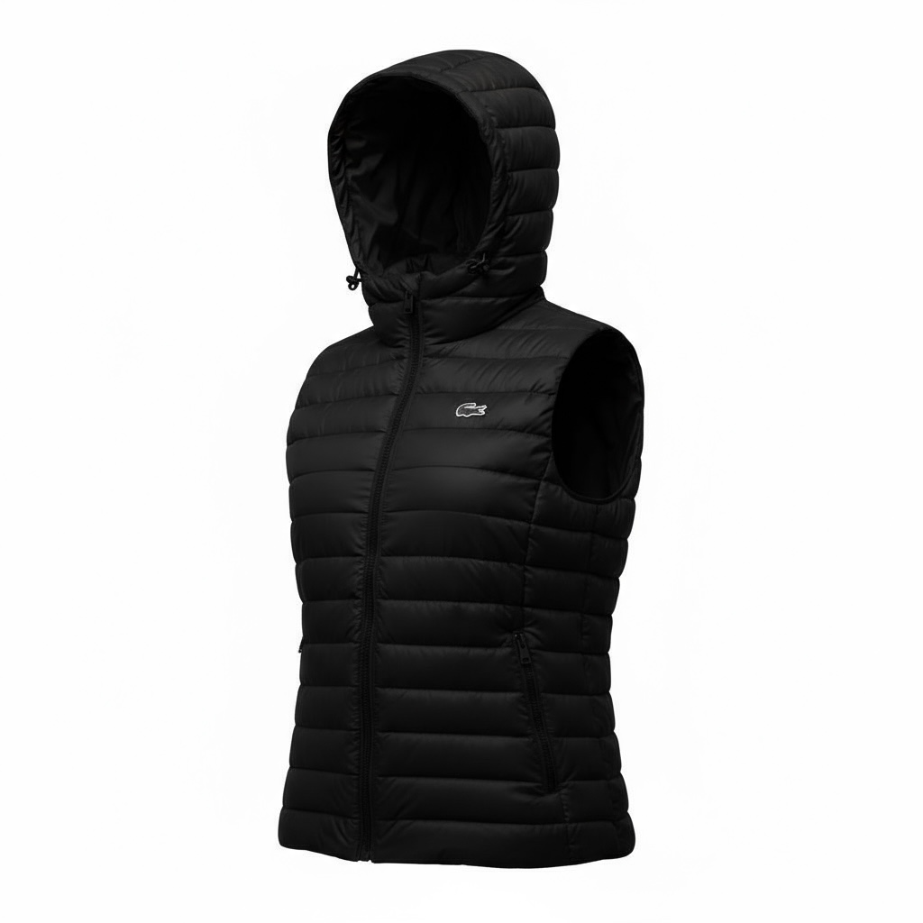 Γυναικείο Αμάνικο Puffer Γιλέκο Lacoste με Κουκούλα σε Μαύρο