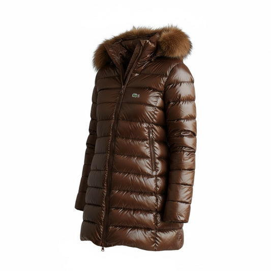 Γυναικείο Μπουφάν Lacoste Puffer με Γούνα – Καφέ