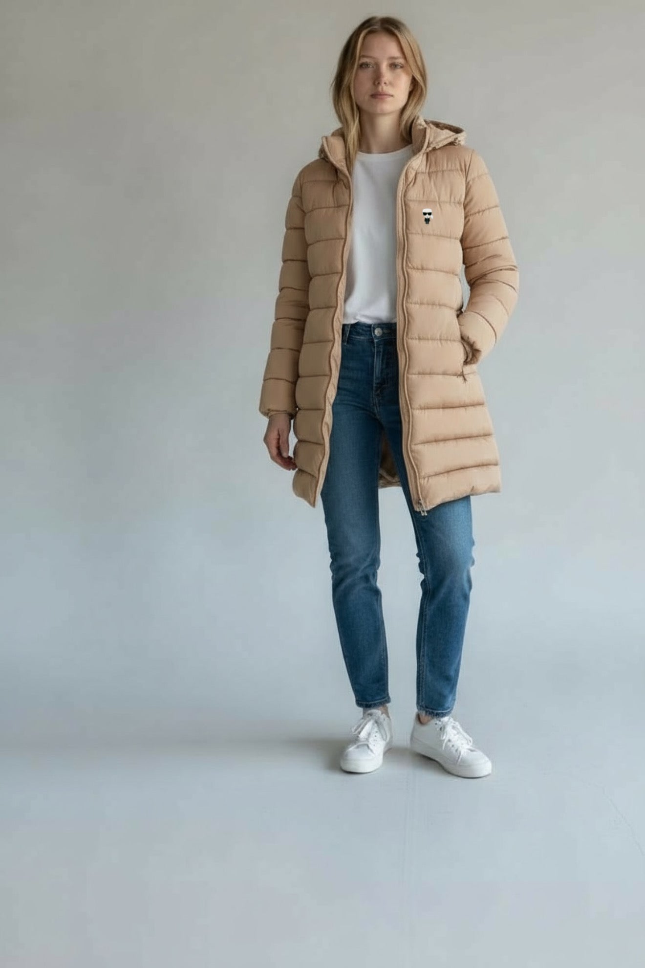 Μπουφάν Karl Lagerfeld Γυναικείο Μακρύ Puffer Μπεζ