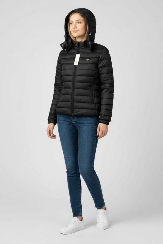 Γυναικείο Φουσκωτό Μπουφάν με Κουκούλα Lacoste – Μαύρο