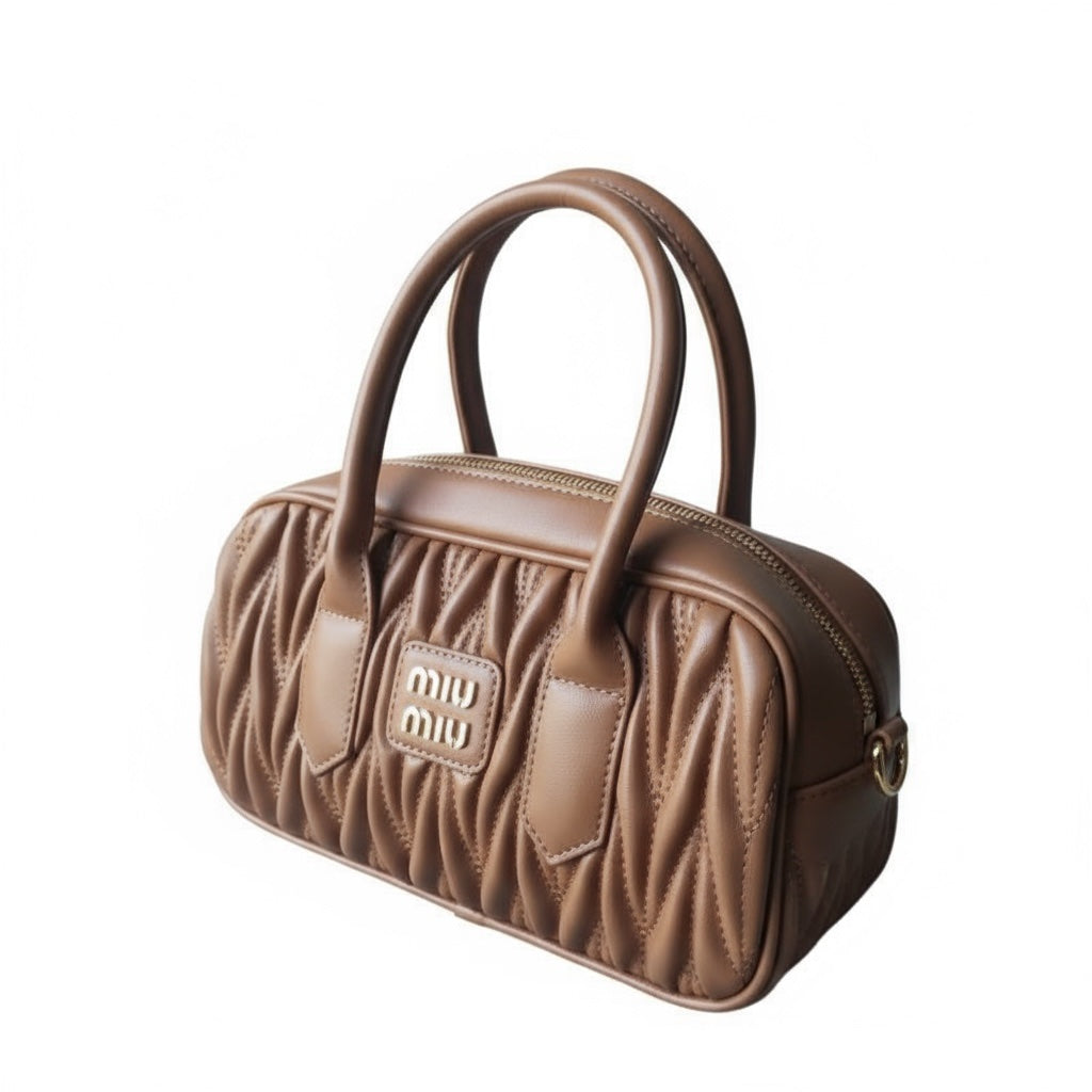 Miu Miu Matelassé Leather Handbag – Καφέ