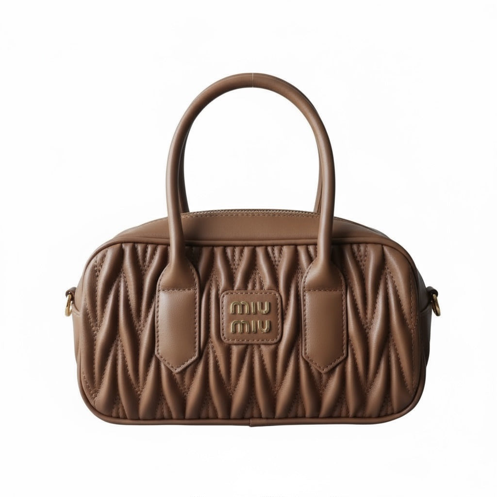 Miu Miu Matelassé Leather Handbag – Καφέ