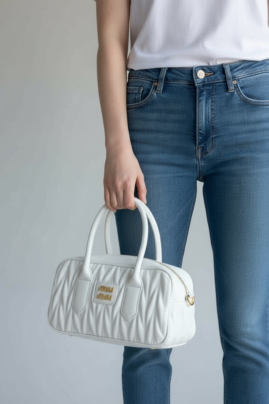 Miu Miu Matelassé Leather Handbag – Λευκό