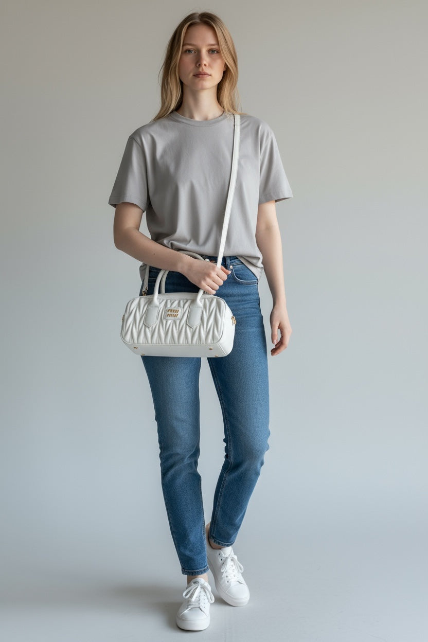 Miu Miu Matelassé Leather Handbag – Λευκό
