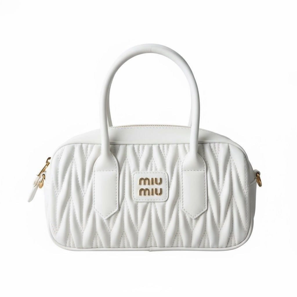 Miu Miu Matelassé Leather Handbag – Λευκό