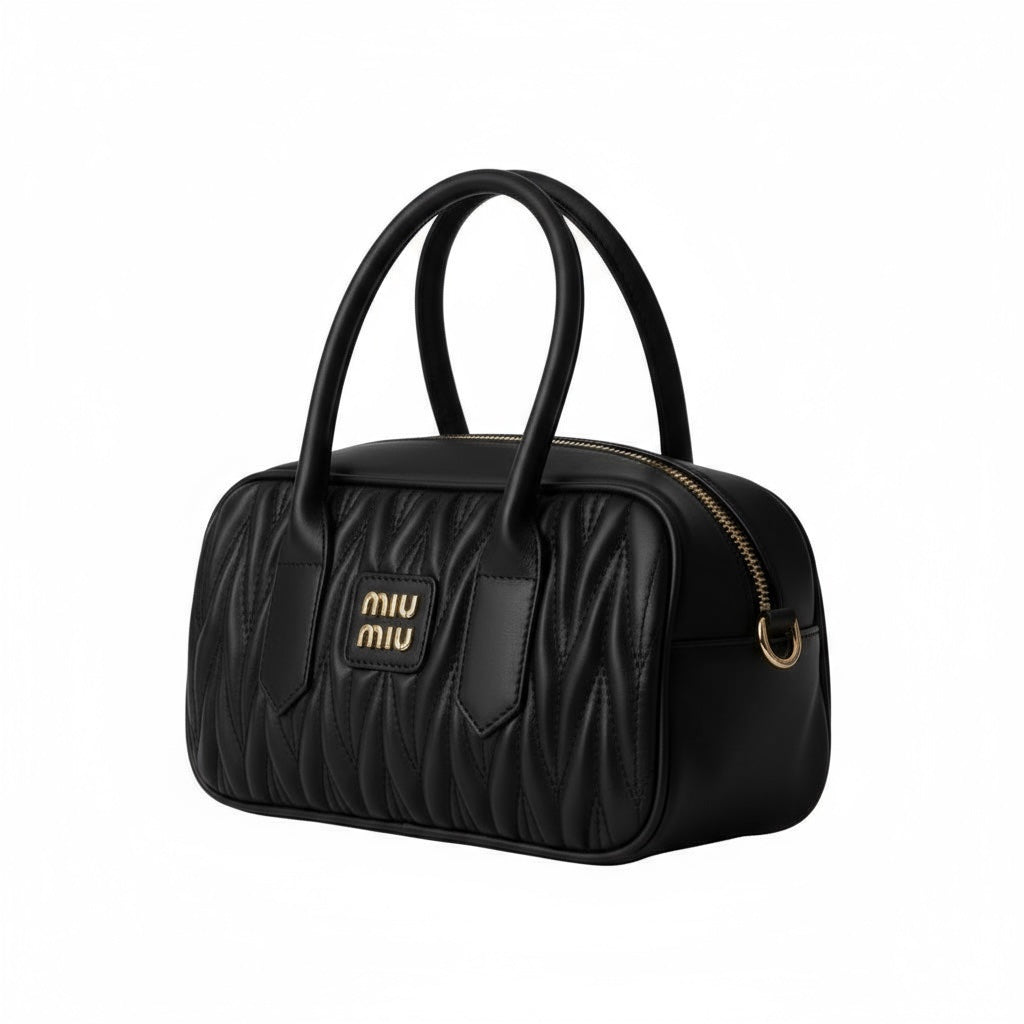 Miu Miu Matelassé Leather Handbag – Μαύρο
