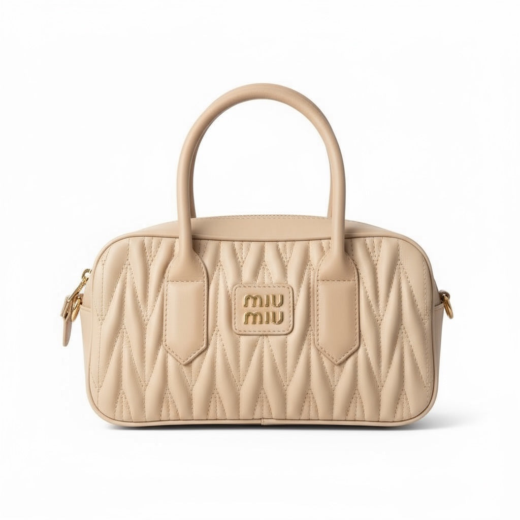 Miu Miu Matelassé Leather Handbag – Μπεζ