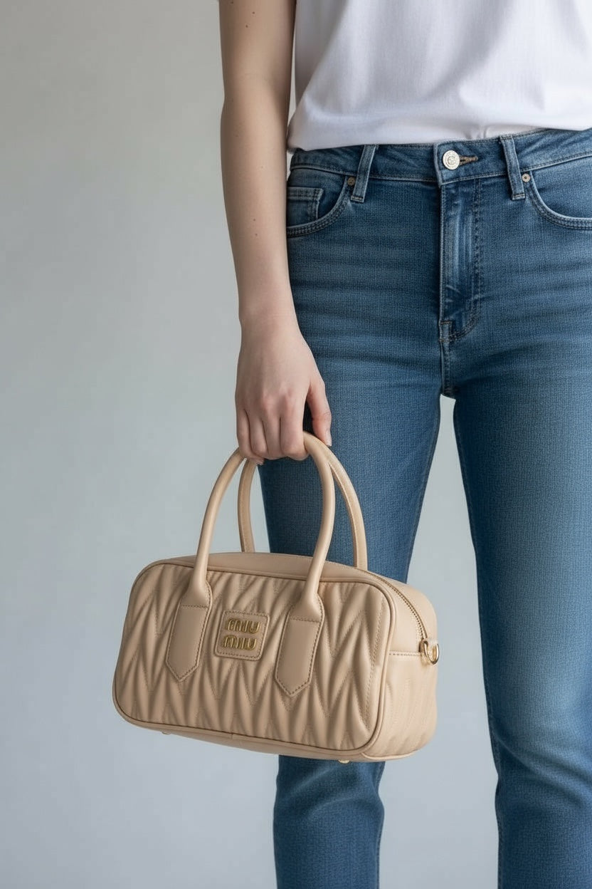 Miu Miu Matelassé Leather Handbag – Μπεζ