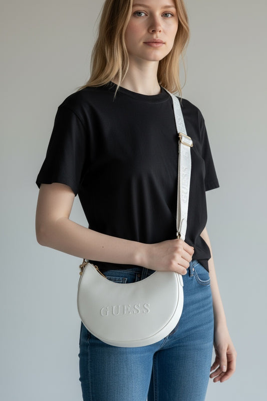 GUESS Luna Hobo Crossbody Bag – White