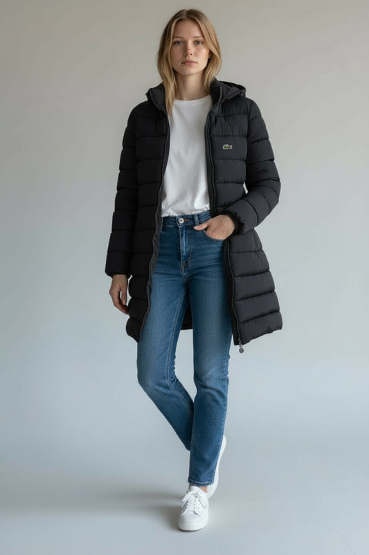 Lacoste Μακρύ Γυναικείο Μπουφάν με Κουκούλα – Μαύρο