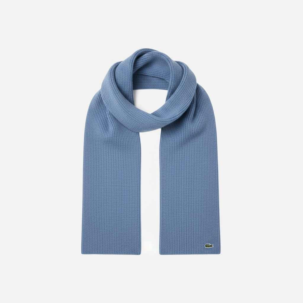 Κασκόλ Lacoste Ribbed Wool Scarf Γαλάζιο