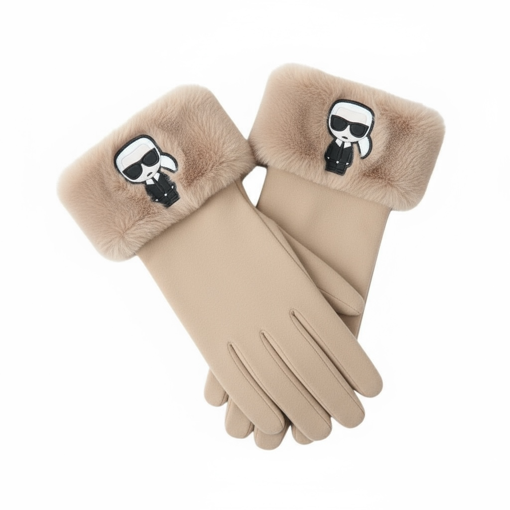 Γάντια Karl Lagerfeld με γούνα & λογότυπο Karl