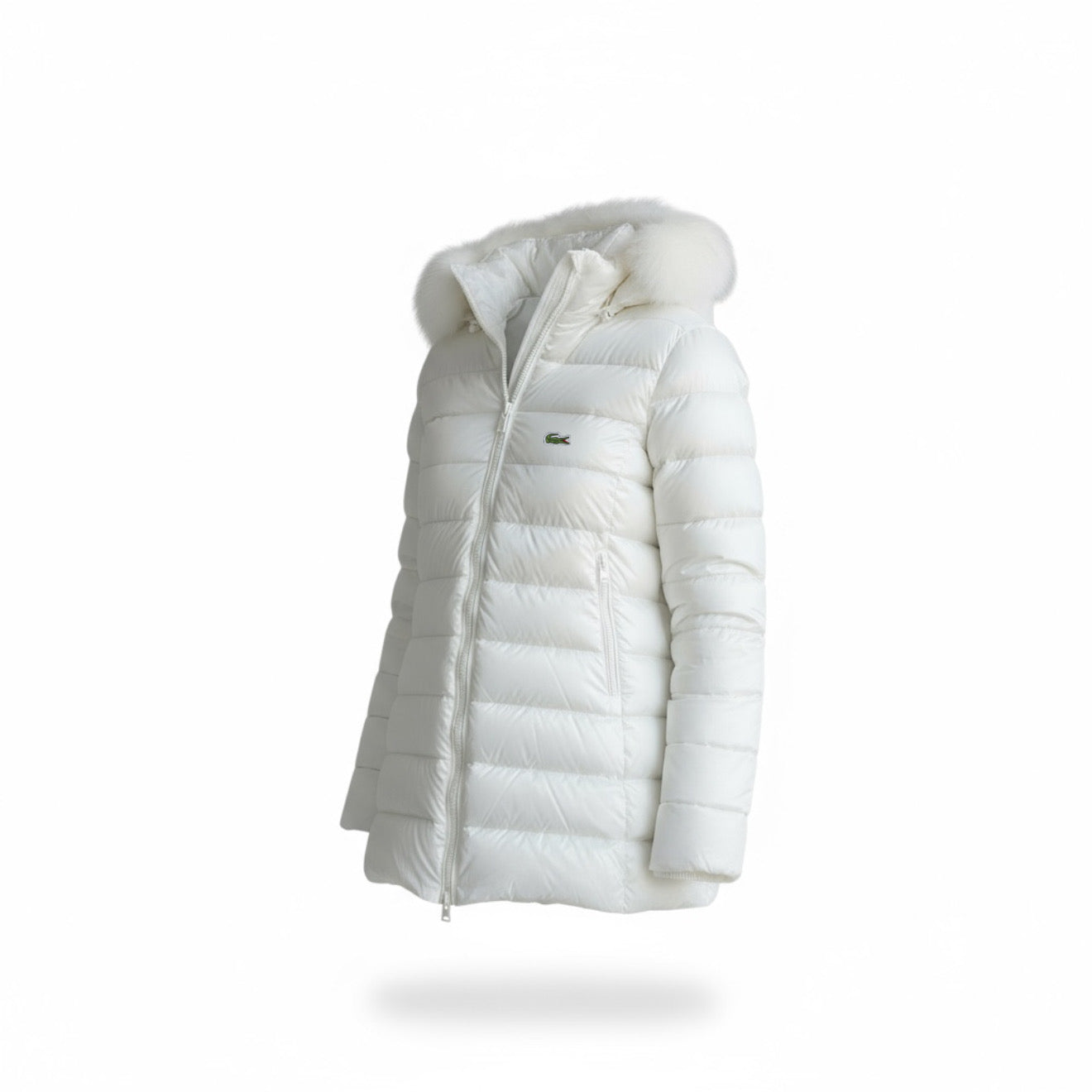 Γυναικείο Μπουφάν Lacoste Puffer με Γούνα – Λευκό