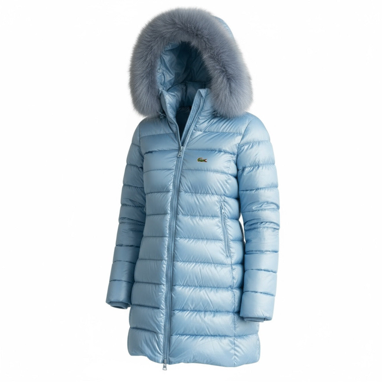 Γυναικείο Μπουφάν Lacoste Puffer με Γούνα – Γαλάζιο