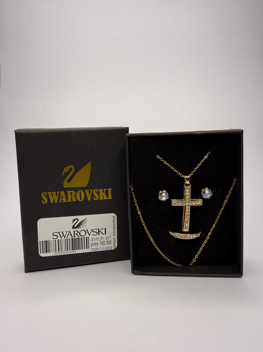 Σετ Κοσμημάτων Swarovski – Σταυρός (Επιχρυσωμένο Ατσάλι)