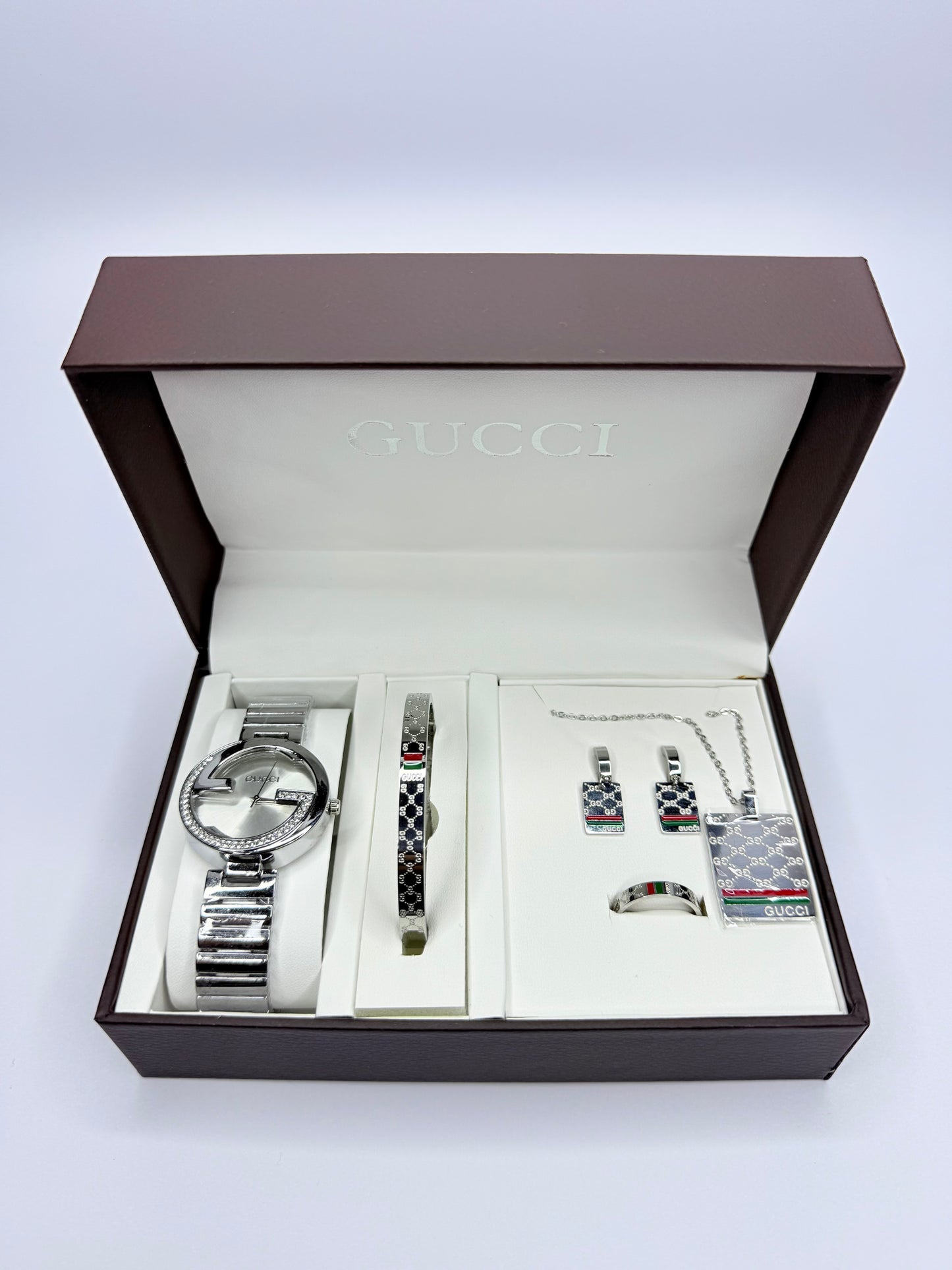 Σετ Κοσμημάτων & Ρολογιού Gucci – Ασημί Πολυτελές Set (5 τεμαχίων)