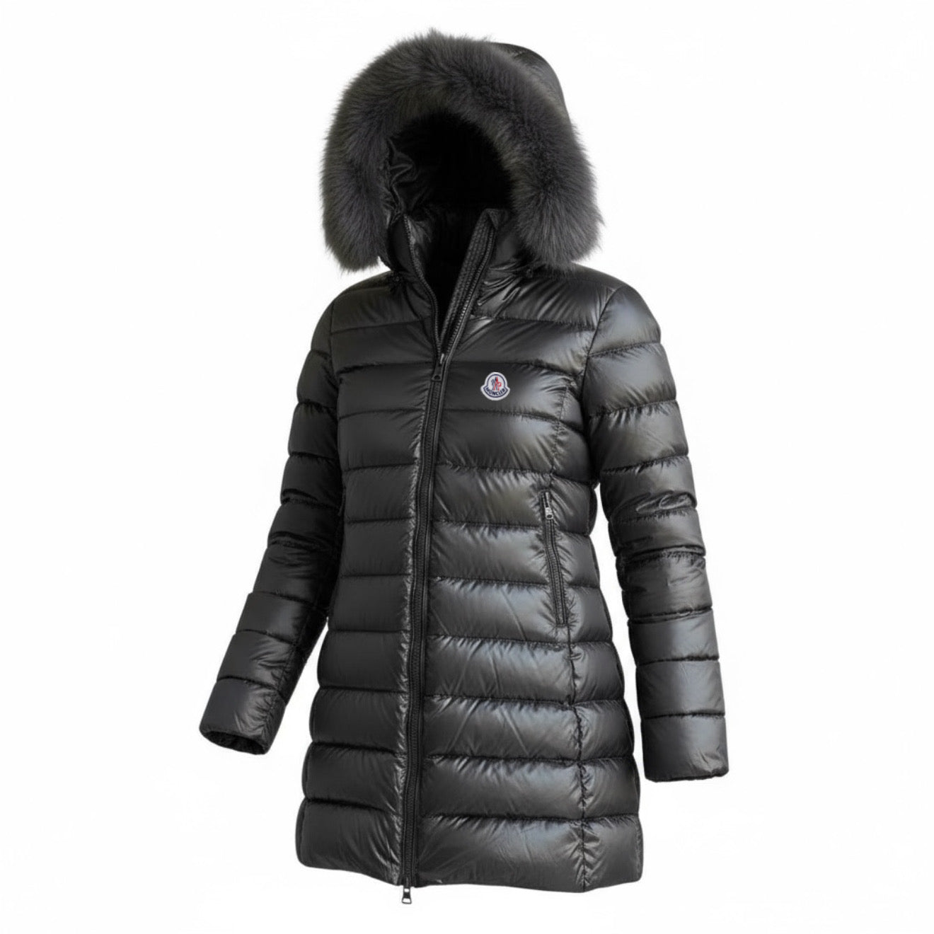 Moncler Γυναικείο Μακρύ Μπουφάν με Γούνα στην Κουκούλα – Μαύρο