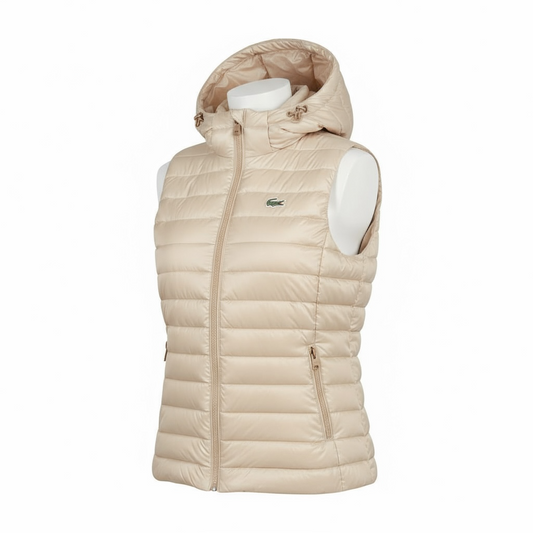 Γυναικείο Αμάνικο Puffer Γιλέκο Lacoste με Κουκούλα σε Μπεζ