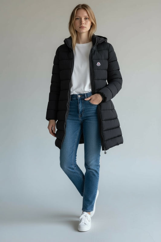 Moncler Μακρύ Γυναικείο Μπουφάν με Κουκούλα – Μαύρο