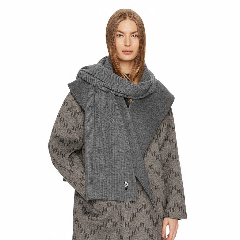 Karl Lagerfeld Ikonik Ribbed Scarf – Γκρι