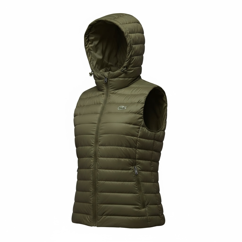 Γυναικείο Αμάνικο Puffer Γιλέκο Lacoste με Κουκούλα σε Χακί