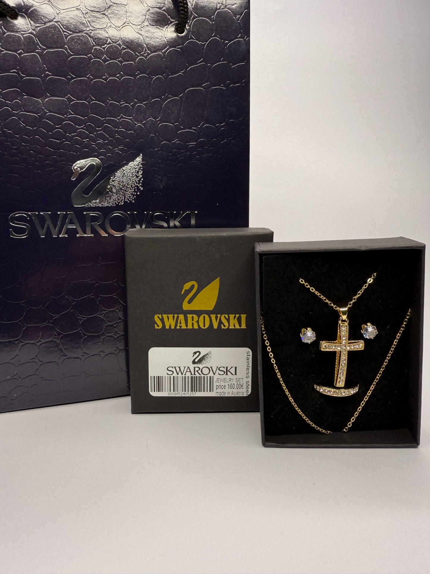 Σετ Κοσμημάτων Swarovski – Σταυρός (Επιχρυσωμένο Ατσάλι)