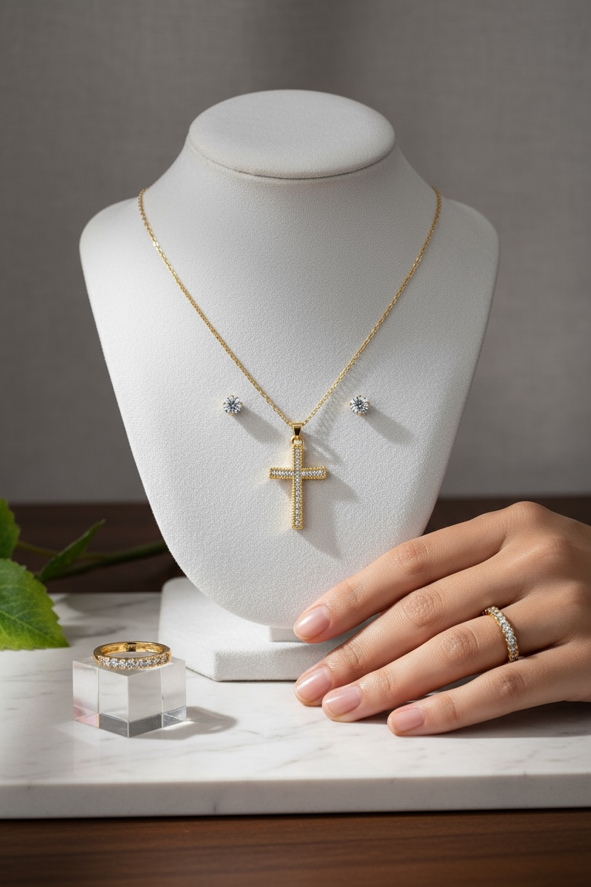 Σετ Κοσμημάτων Swarovski – Σταυρός (Επιχρυσωμένο Ατσάλι)