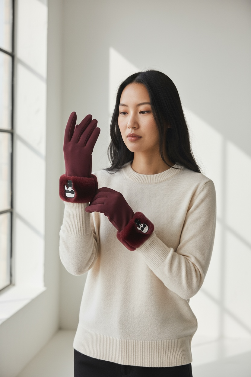 Γάντια Karl Lagerfeld με γούνα & λογότυπο Karl