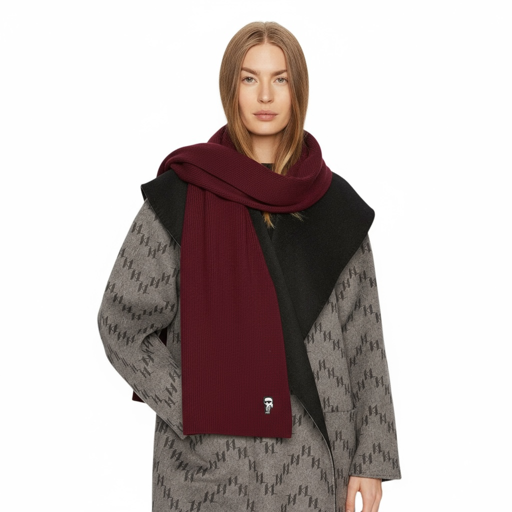 Karl Lagerfeld Ikonik Ribbed Scarf – Μπορντό