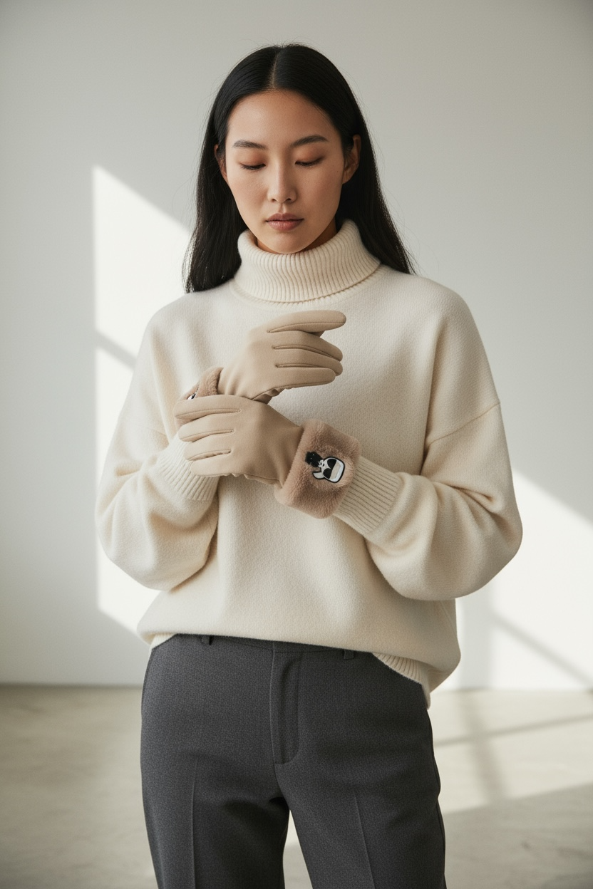 Γάντια Karl Lagerfeld με γούνα & λογότυπο Karl