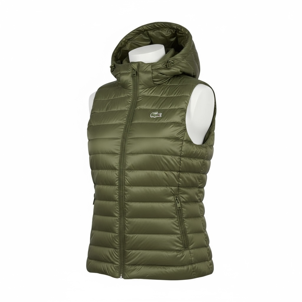 Γυναικείο Αμάνικο Puffer Γιλέκο Lacoste με Κουκούλα σε Χακί