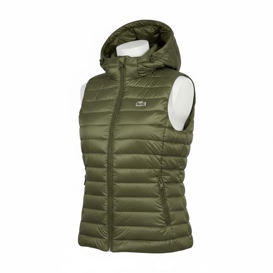 Γυναικείο Αμάνικο Puffer Γιλέκο Lacoste με Κουκούλα σε Χακί