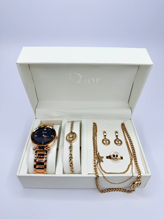 Σετ Κοσμημάτων & Ρολογιού Dior – Χρυσό Πολυτελές Set (5 τεμαχίων)