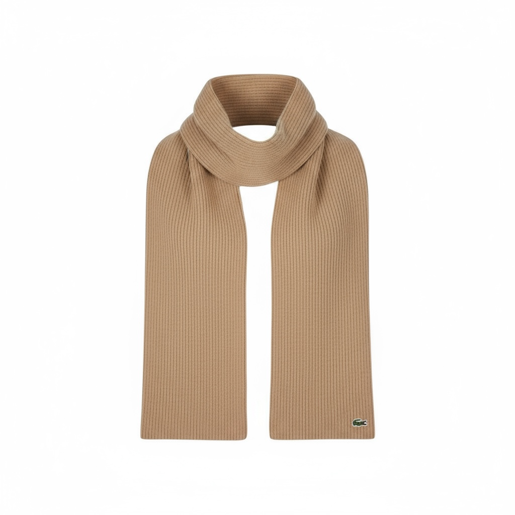 Κασκόλ Lacoste Ribbed Wool Scarf Μπεζ