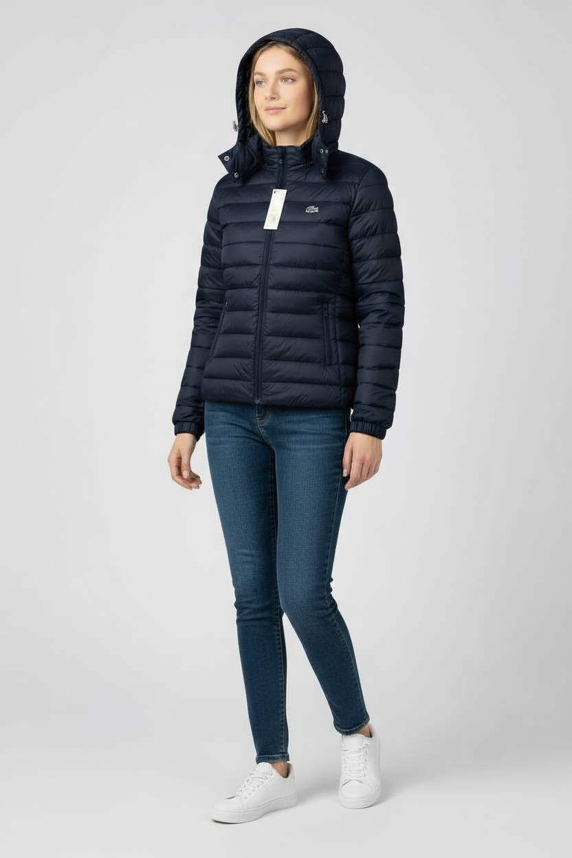 Γυναικείο Φουσκωτό Μπουφάν με Κουκούλα Lacoste – Μπλε